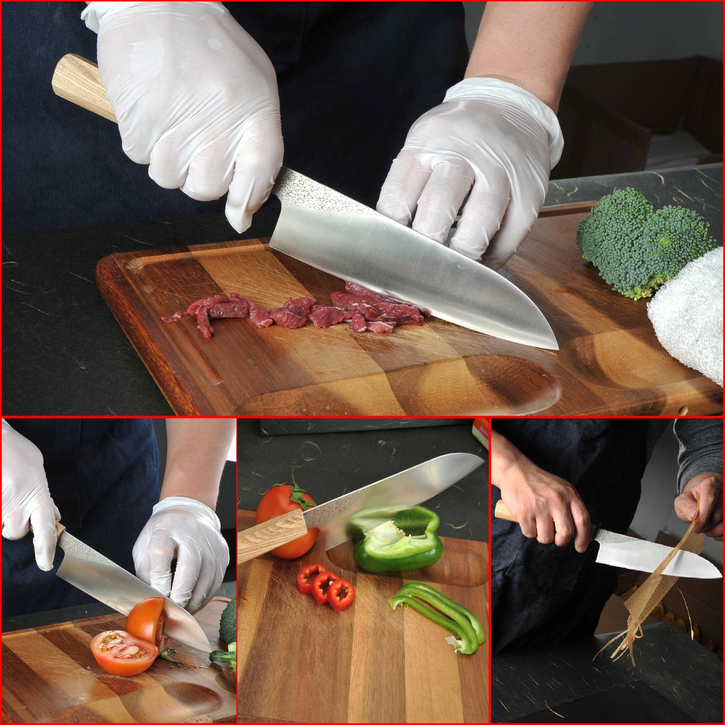 7 Inch Japanese Santoku Knife High Carbon Powder Forge Stainless Steel 905 Blade With 62 HRC Natural Ash Wood Handle Light Weight Comfortable Grip 180mm