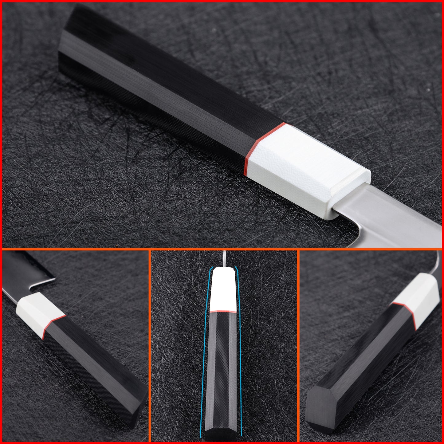 7 Inch Japanese Santoku Knife San Mai Blade Core 9Cr18Mov High Carbon Stainless Steel with 62 HRC G10 Glass Fiber Handle 180mm
