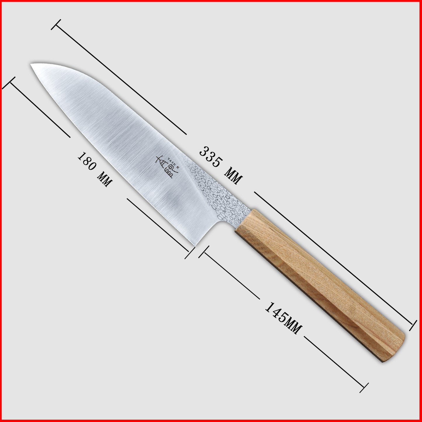 7 Inch Japanese Santoku Knife High Carbon Powder Forge Stainless Steel 905 Blade With 62 HRC Natural Ash Wood Handle Light Weight Comfortable Grip 180mm
