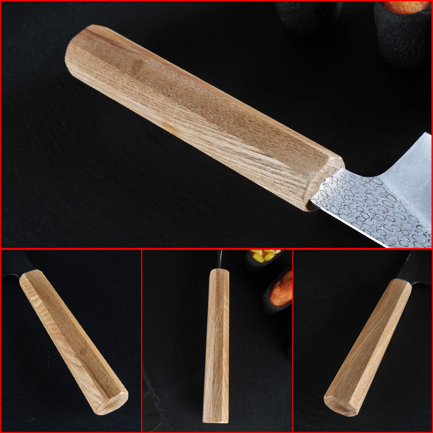7 Inch Japanese Santoku Knife High Carbon Powder Forge Stainless Steel 905 Blade With 62 HRC Natural Ash Wood Handle Light Weight Comfortable Grip 180mm