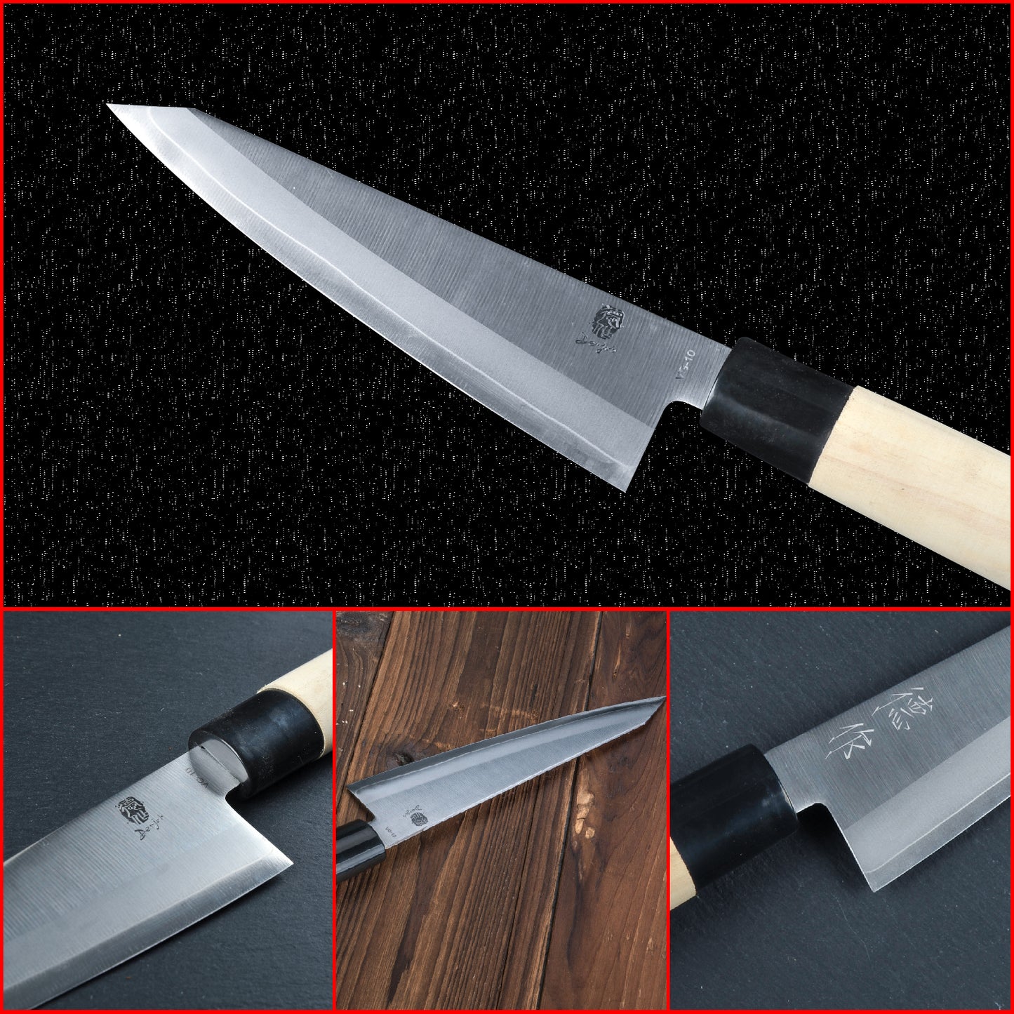 6.5 Inch Japanese Honesuki Sabaki Knife San Mai Steel Blade with Core VG10 Stainless Steel Tranditional White Birch Wooden Handle 165mm