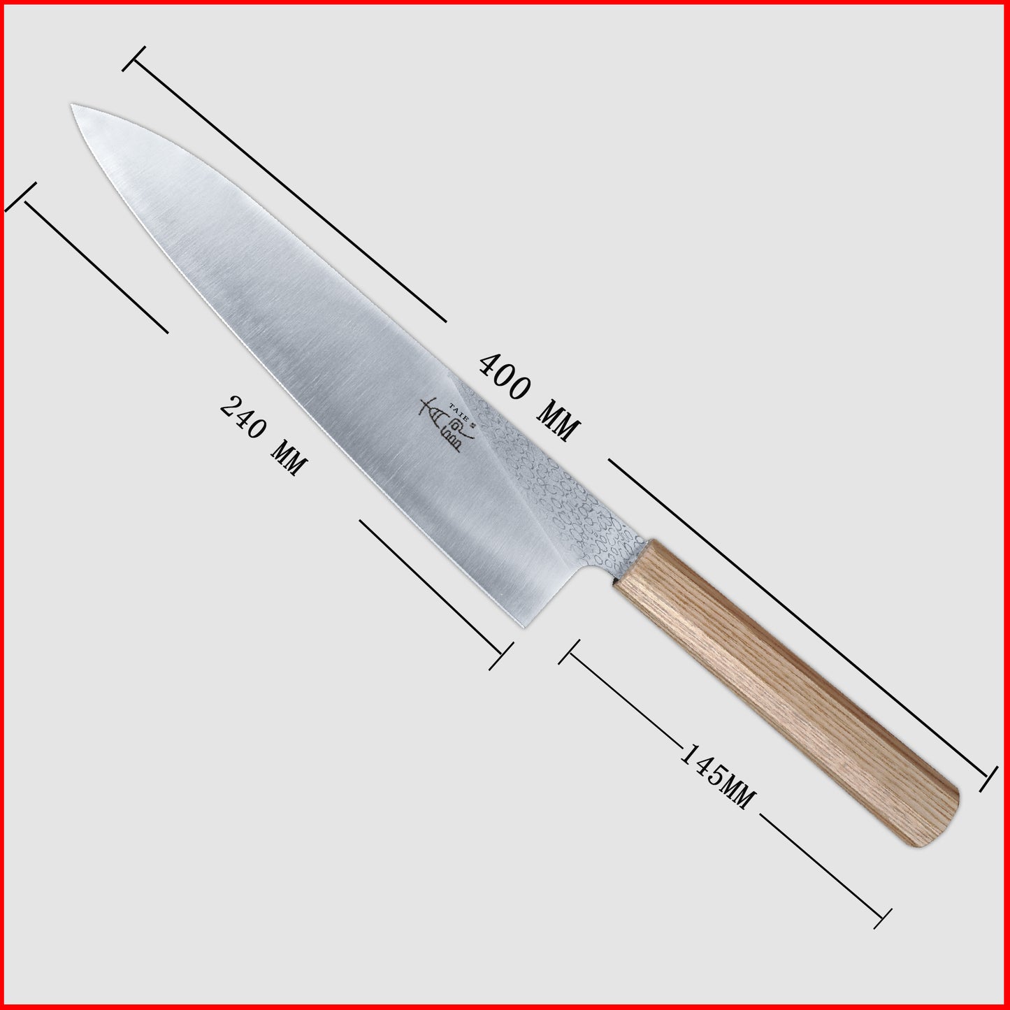 Japanese Gyutou Knife High Carbon Forge Powder Stainless Steel 905 Blade With 62 HRC Natural Ash Wood Handle Light Weight Comfortable Grip 240mm