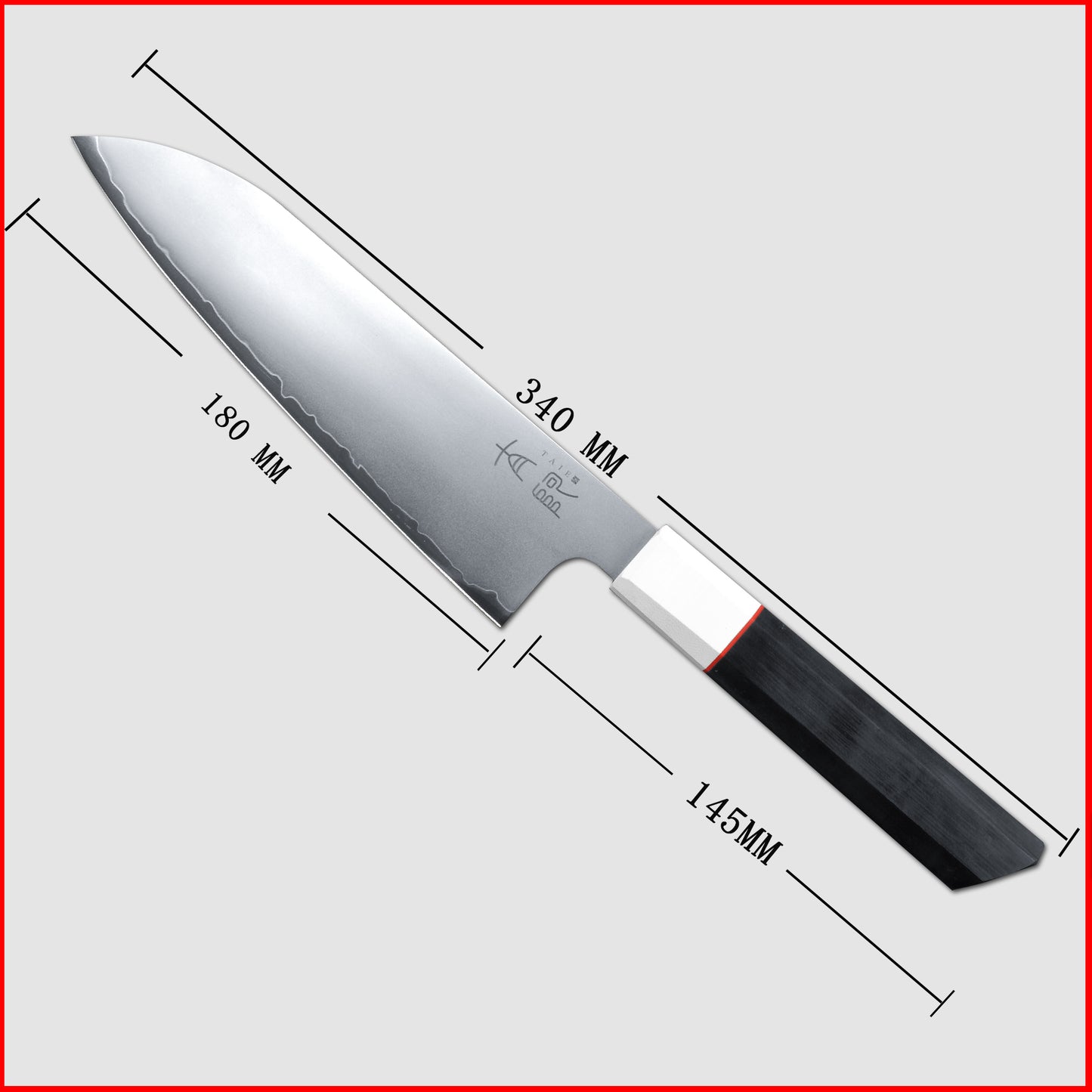 7 Inch Japanese Santoku Knife San Mai Blade Core 9Cr18Mov High Carbon Stainless Steel with 62 HRC G10 Glass Fiber Handle 180mm