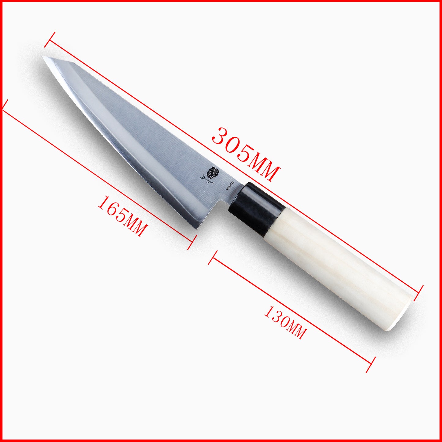 6.5 Inch Japanese Honesuki Sabaki Knife San Mai Steel Blade with Core VG10 Stainless Steel Tranditional White Birch Wooden Handle 165mm